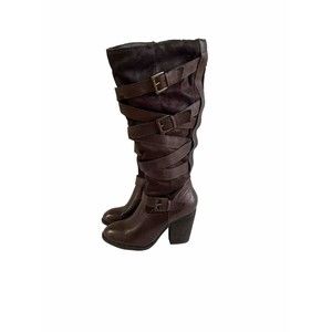 Steve Madden Boot Size 8.5 M, Almond Toe Brown Leather Women REDONDO